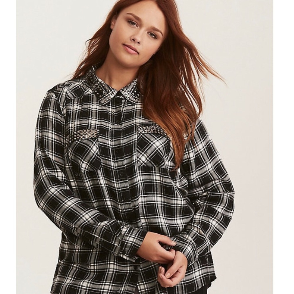 Torrid Studded Plaid Camp Shirt